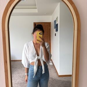 American Eagle White Tie Front Crop Top Size Small